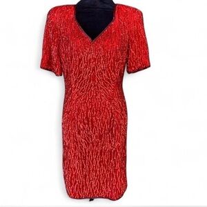 Vintage Stenay Red Beaded and Sequined Dress